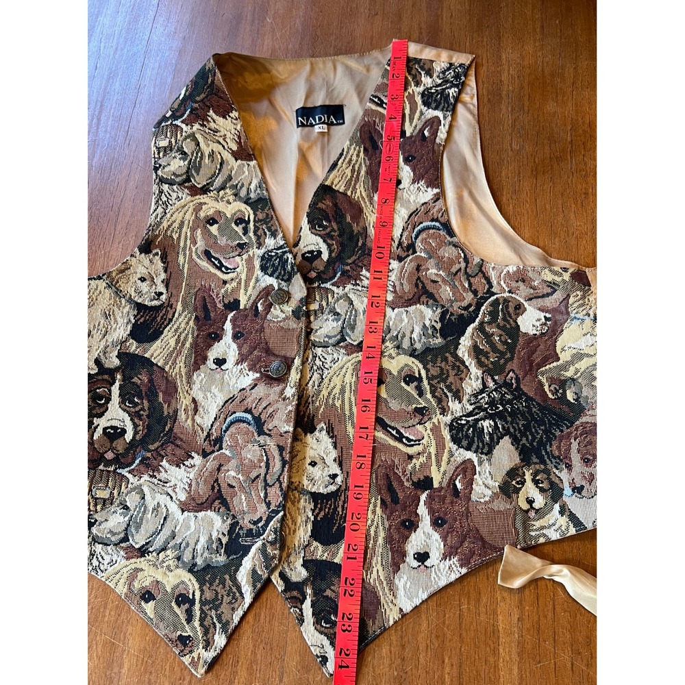 Nadia Vintage Dog Breed Tapestry Vest XL Brown Tan Corgi Retriever Cottagecore - Picture 5 of 6